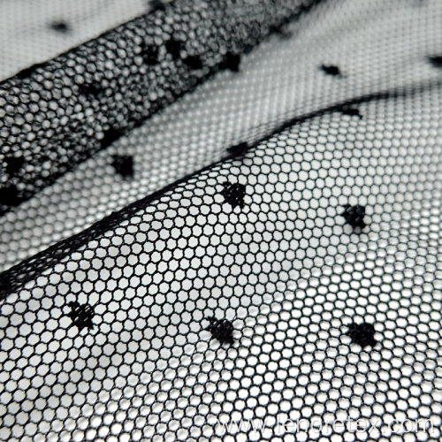 95%Nylon 5%Spandex Knit Black Dot Embroidery Mesh Fabric